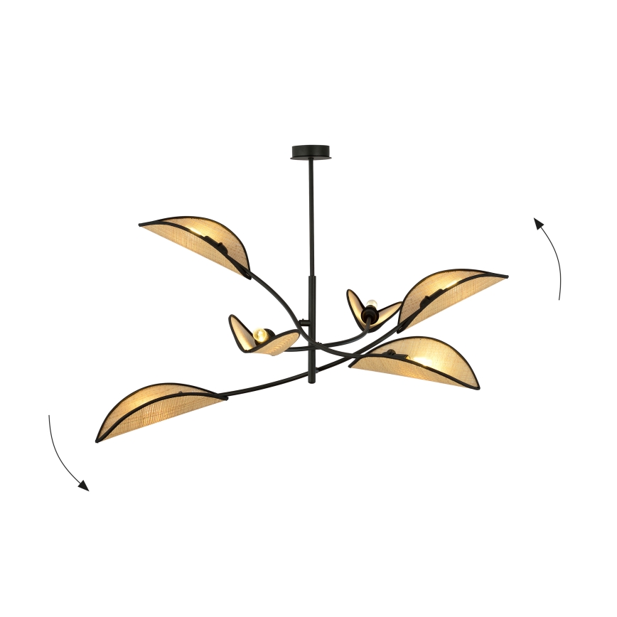 Chandelier on a pole LOTUS 6xE14/10W/230V black/beige