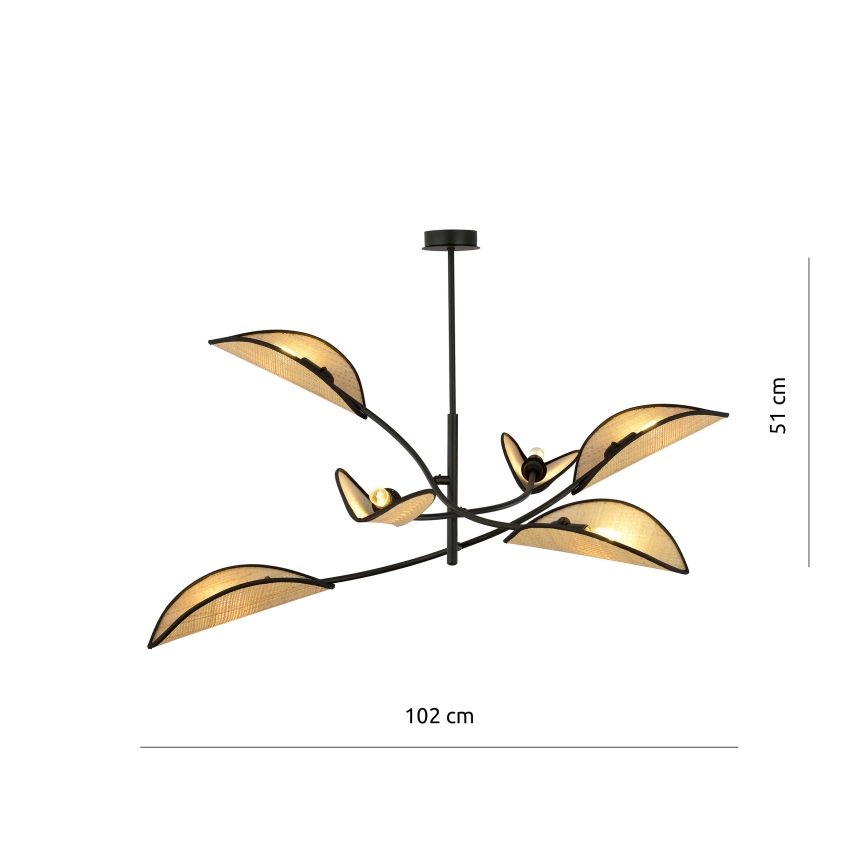 Chandelier on a pole LOTUS 6xE14/10W/230V black/beige