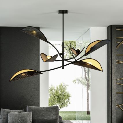 Chandelier on a pole LOTUS 6xE14/10W/230V black/gold