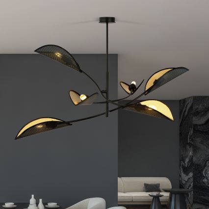 Chandelier on a pole LOTUS 6xE14/10W/230V black/gold