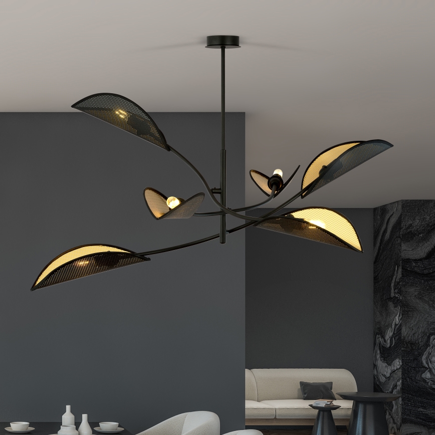 Chandelier on a pole LOTUS 6xE14/10W/230V black/gold