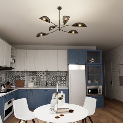 Chandelier on a pole LOTUS 6xE14/10W/230V black/gold