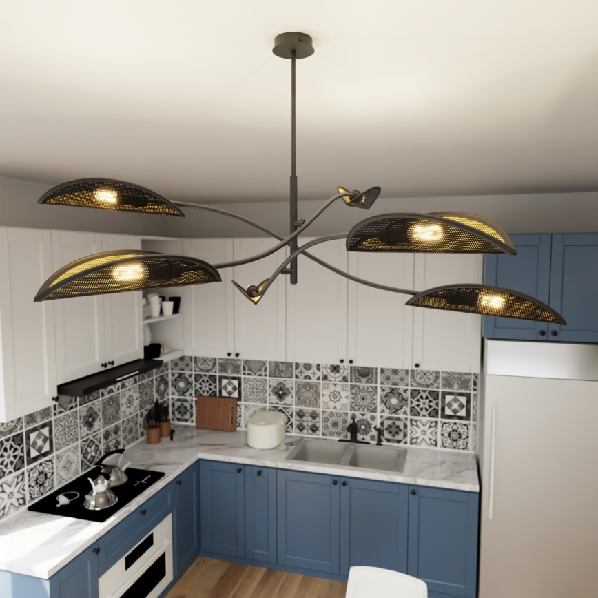 Chandelier on a pole LOTUS 6xE14/10W/230V black/gold