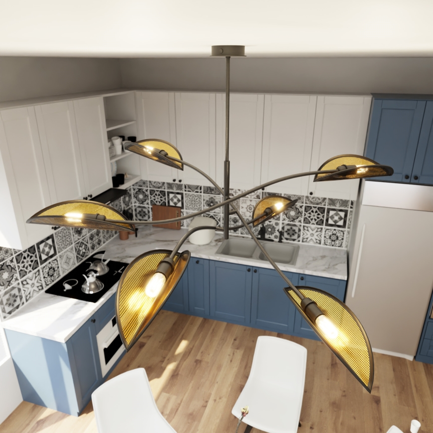Chandelier on a pole LOTUS 6xE14/10W/230V black/gold
