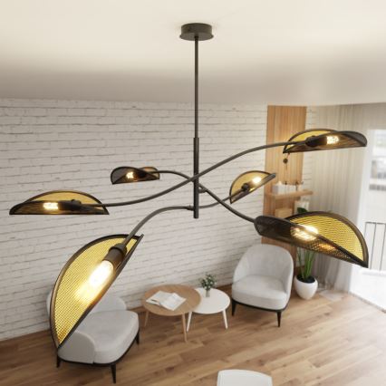 Chandelier on a pole LOTUS 6xE14/10W/230V black/gold