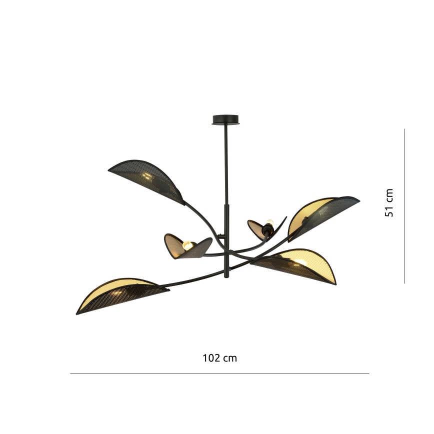 Chandelier on a pole LOTUS 6xE14/10W/230V black/gold