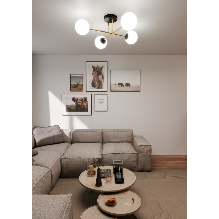 Chandelier on a pole MAGNUM 4xE14/10W/230V white/gold/black