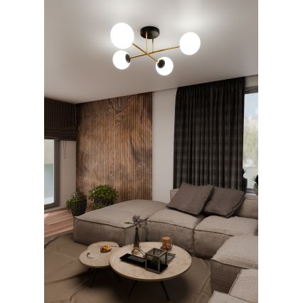 Chandelier on a pole MAGNUM 4xE14/10W/230V white/gold/black