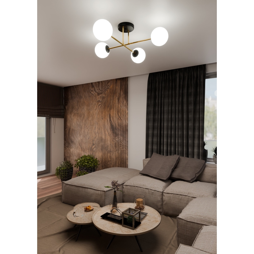Chandelier on a pole MAGNUM 4xE14/10W/230V white/gold/black