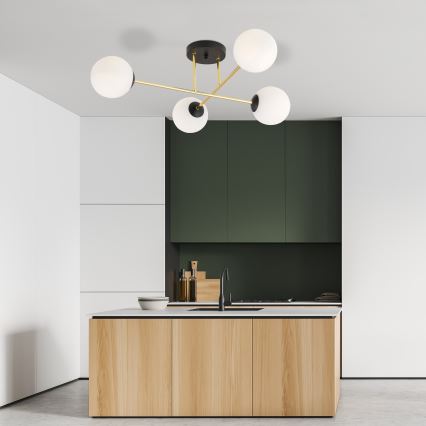 Chandelier on a pole MAGNUM 4xE14/10W/230V white/gold/black