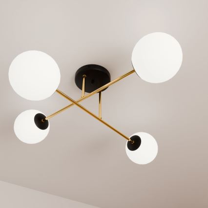 Chandelier on a pole MAGNUM 4xE14/10W/230V white/gold/black