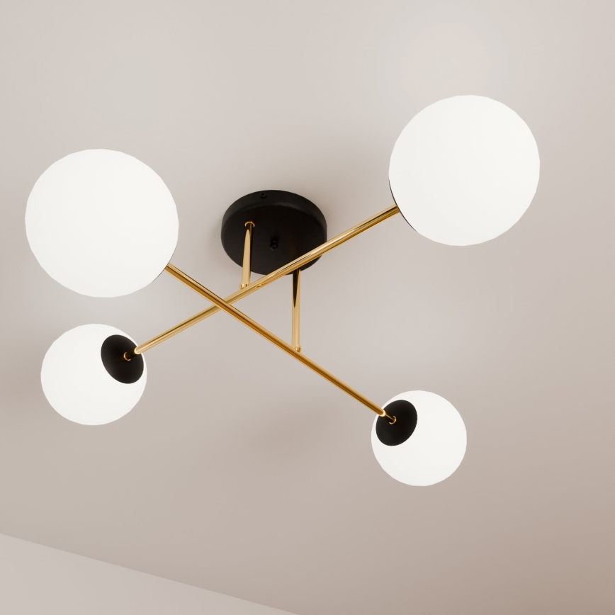 Chandelier on a pole MAGNUM 4xE14/10W/230V white/gold/black