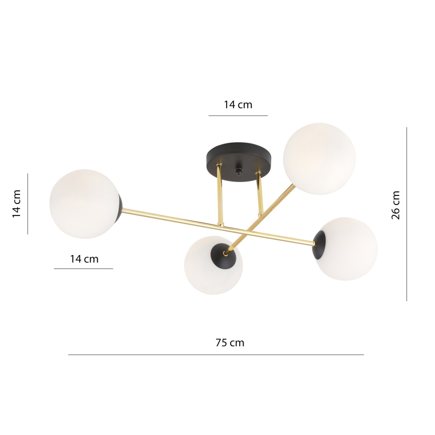 Chandelier on a pole MAGNUM 4xE14/10W/230V white/gold/black
