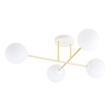 Chandelier on a pole MAGNUM 4xE14/10W/230V white/gold