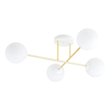Chandelier on a pole MAGNUM 4xE14/10W/230V white/gold