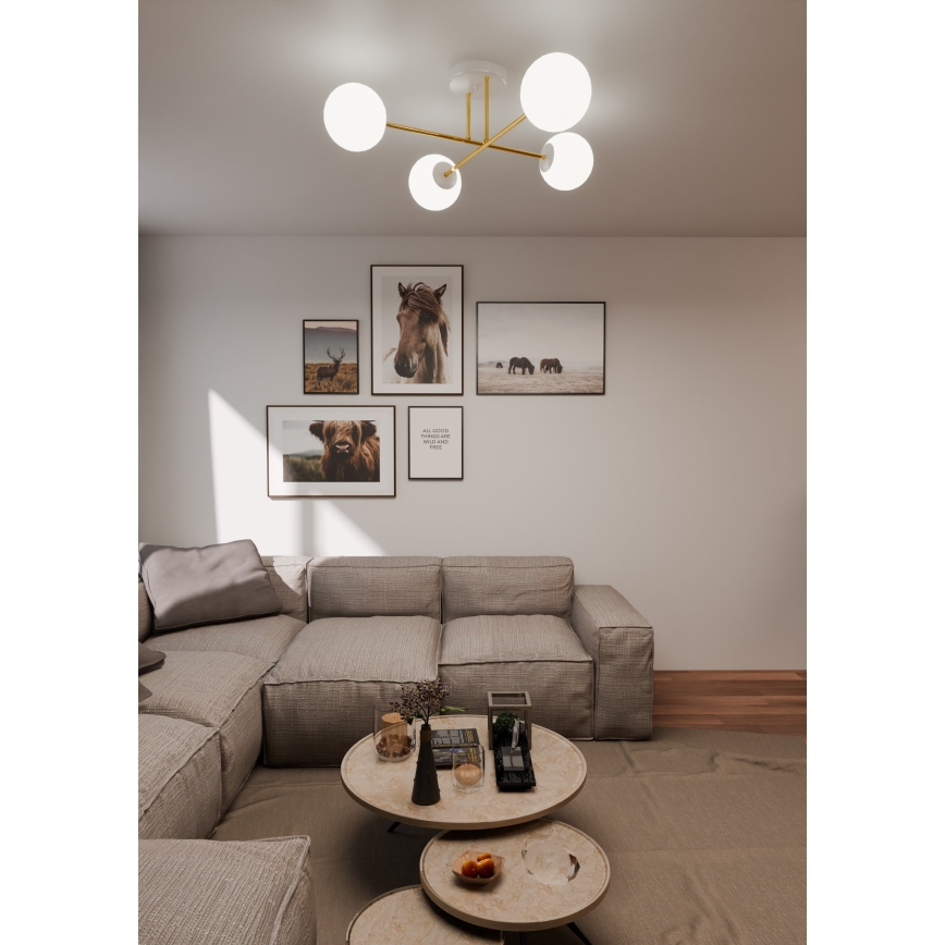 Chandelier on a pole MAGNUM 4xE14/10W/230V white/gold