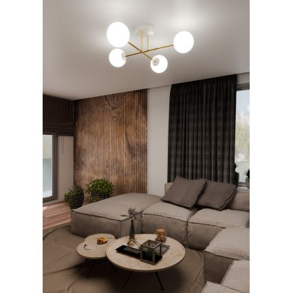 Chandelier on a pole MAGNUM 4xE14/10W/230V white/gold