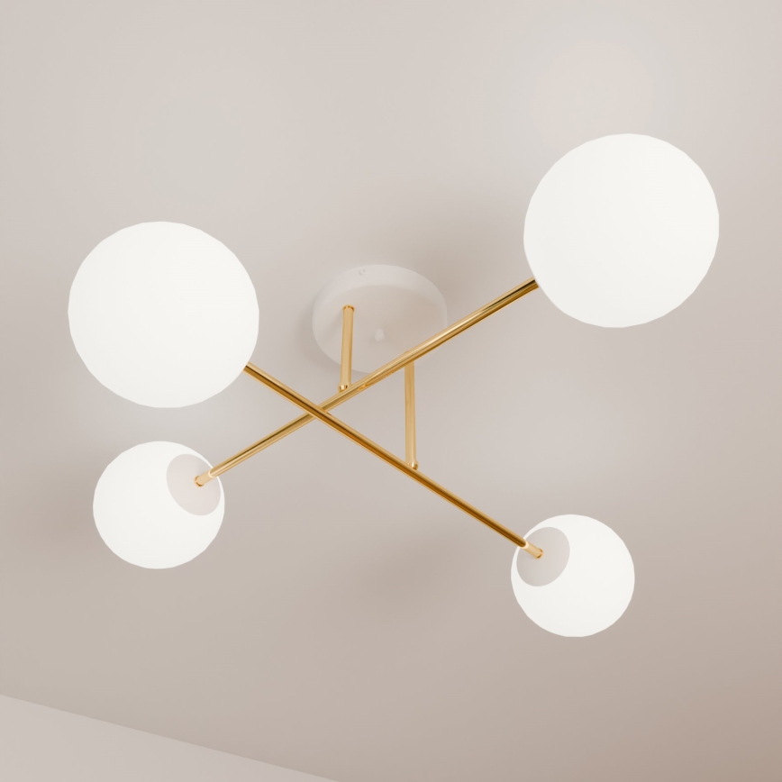 Chandelier on a pole MAGNUM 4xE14/10W/230V white/gold