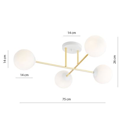 Chandelier on a pole MAGNUM 4xE14/10W/230V white/gold