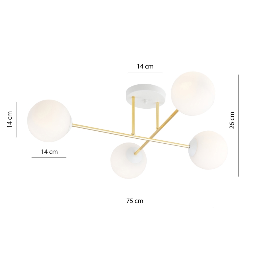 Chandelier on a pole MAGNUM 4xE14/10W/230V white/gold