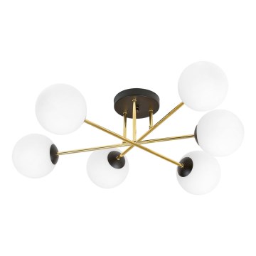 Chandelier on a pole MAGNUM 6xE14/10W/230V white/gold/black