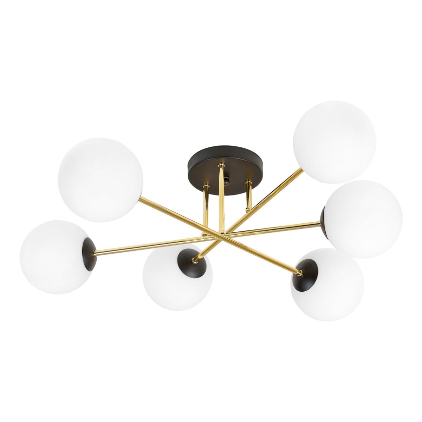 Chandelier on a pole MAGNUM 6xE14/10W/230V white/gold/black
