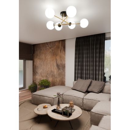 Chandelier on a pole MAGNUM 6xE14/10W/230V white/gold/black