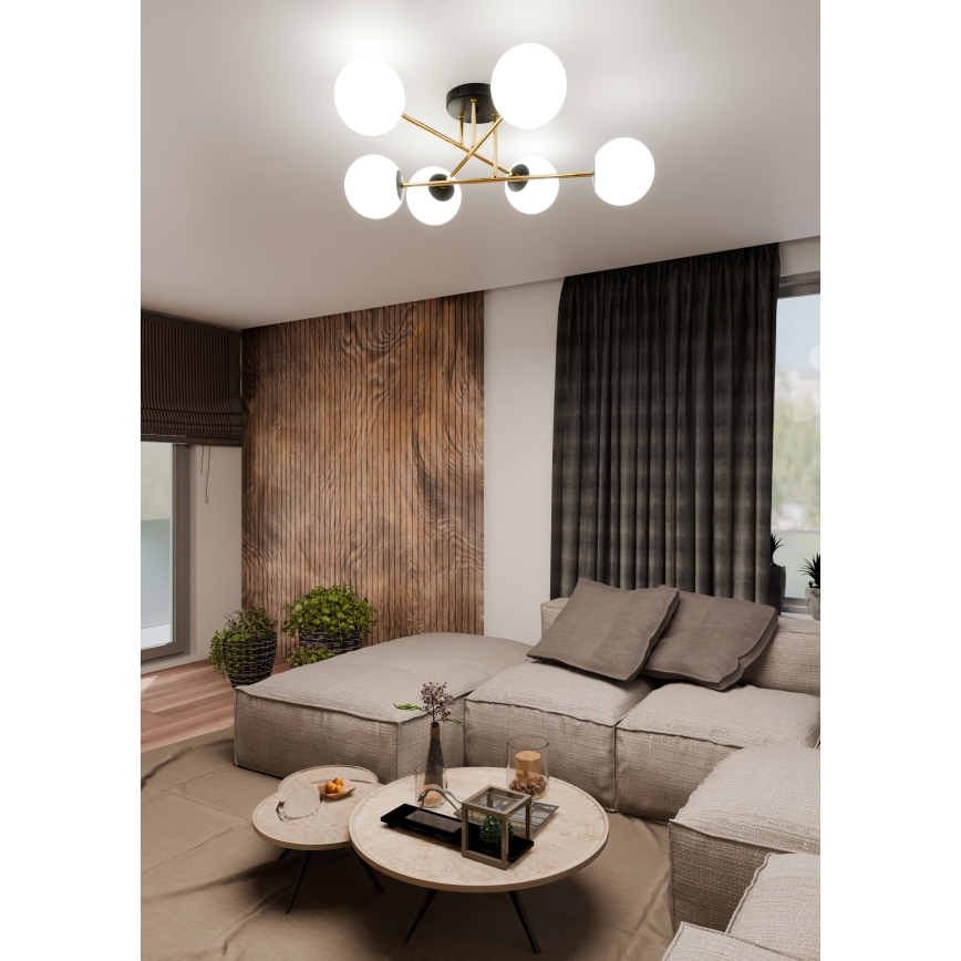 Chandelier on a pole MAGNUM 6xE14/10W/230V white/gold/black