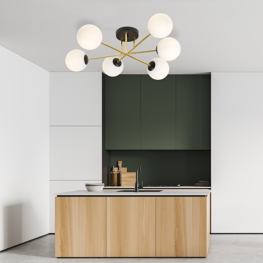 Chandelier on a pole MAGNUM 6xE14/10W/230V white/gold/black