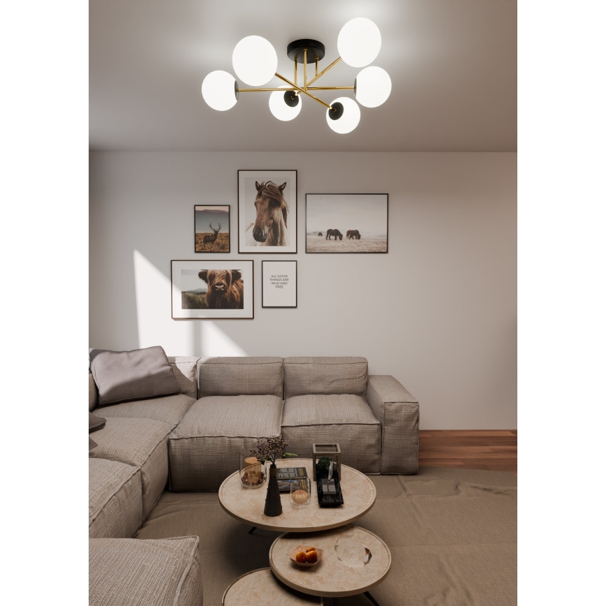 Chandelier on a pole MAGNUM 6xE14/10W/230V white/gold/black