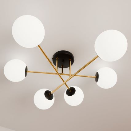 Chandelier on a pole MAGNUM 6xE14/10W/230V white/gold/black