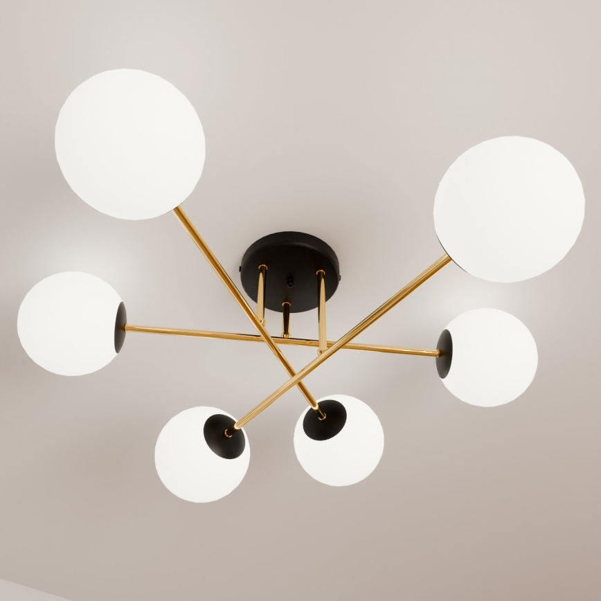 Chandelier on a pole MAGNUM 6xE14/10W/230V white/gold/black