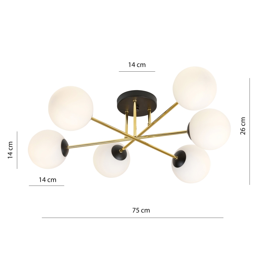 Chandelier on a pole MAGNUM 6xE14/10W/230V white/gold/black