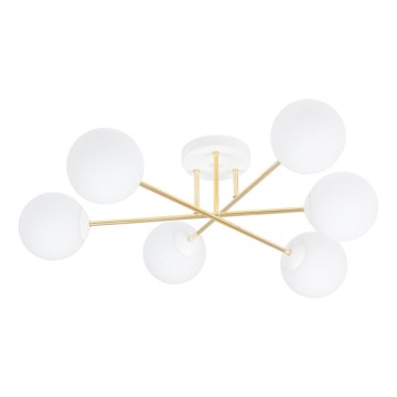 Chandelier on a pole MAGNUM 6xE14/10W/230V white/gold
