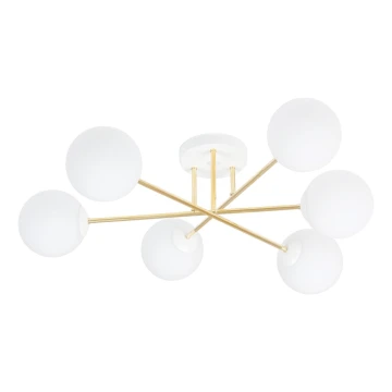 Chandelier on a pole MAGNUM 6xE14/10W/230V white/gold