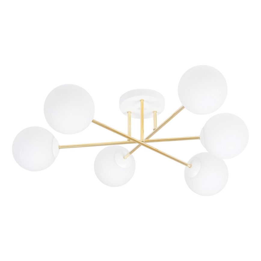 Chandelier on a pole MAGNUM 6xE14/10W/230V white/gold