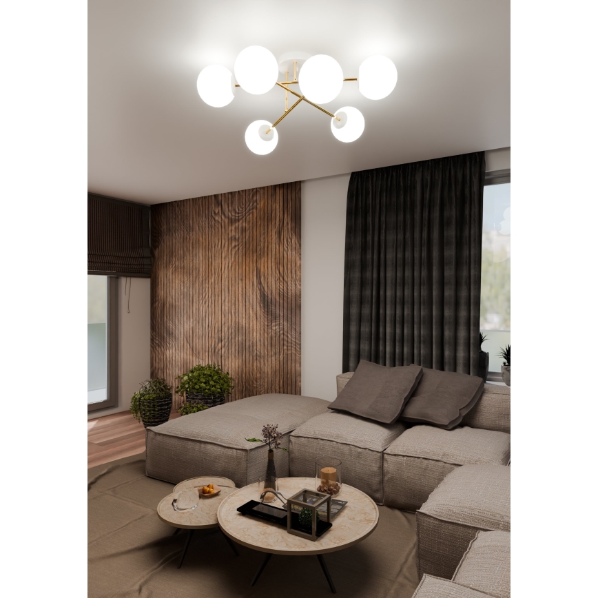 Chandelier on a pole MAGNUM 6xE14/10W/230V white/gold