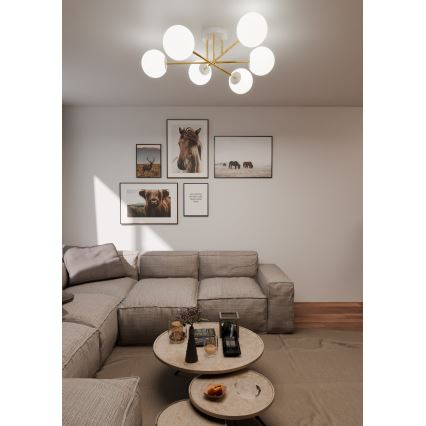 Chandelier on a pole MAGNUM 6xE14/10W/230V white/gold