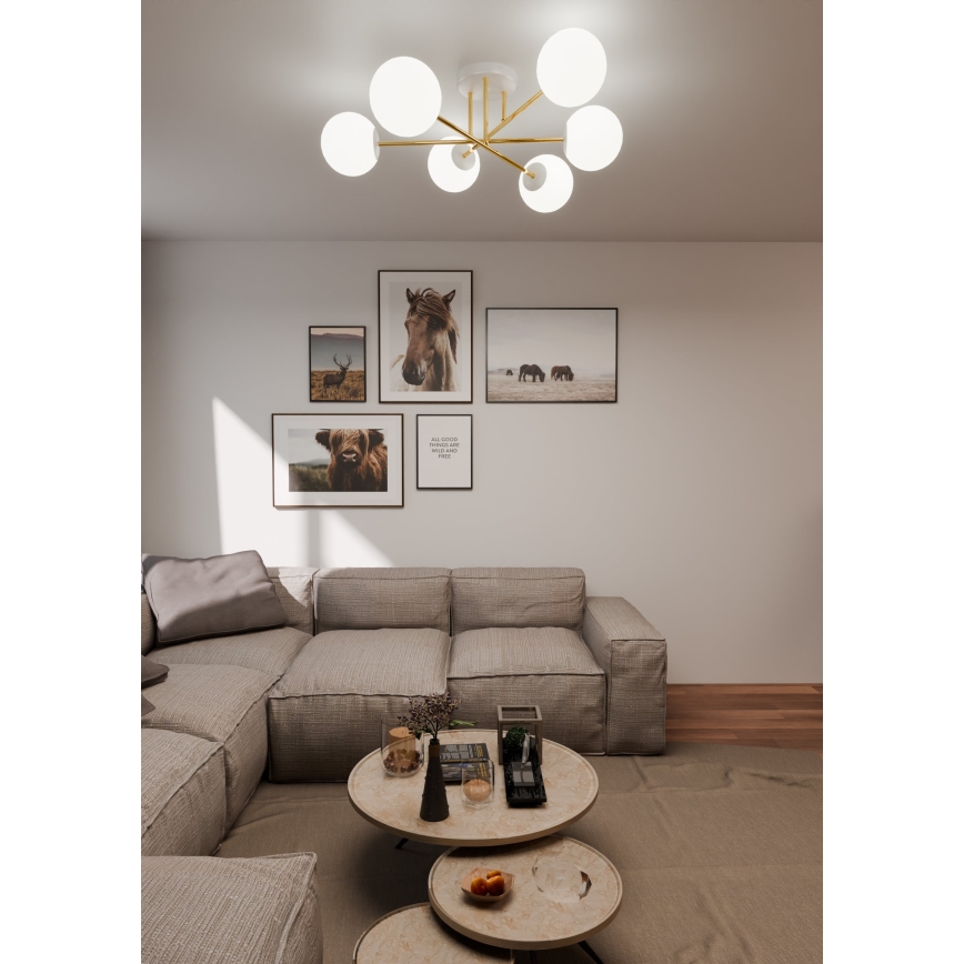 Chandelier on a pole MAGNUM 6xE14/10W/230V white/gold