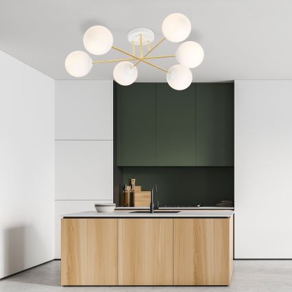 Chandelier on a pole MAGNUM 6xE14/10W/230V white/gold