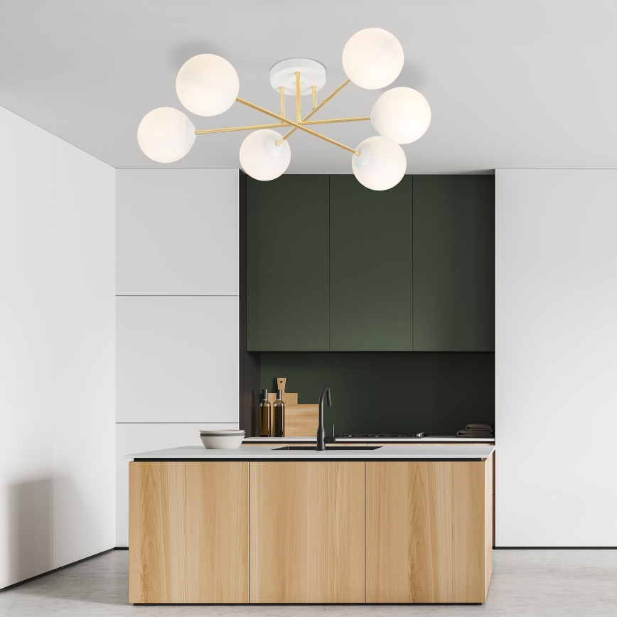 Chandelier on a pole MAGNUM 6xE14/10W/230V white/gold