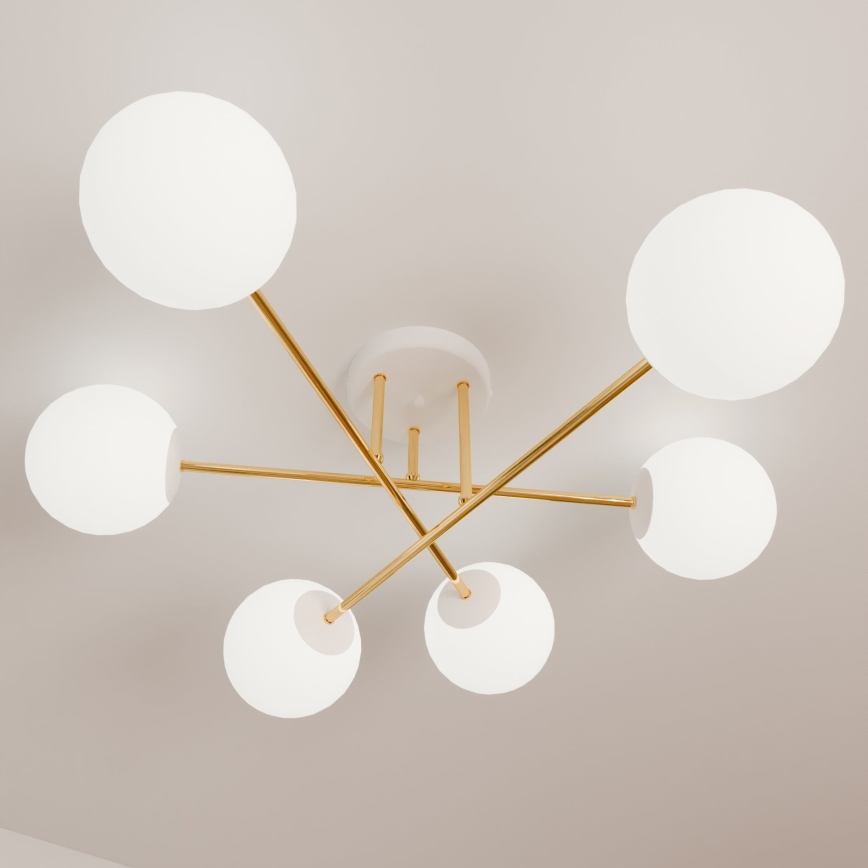 Chandelier on a pole MAGNUM 6xE14/10W/230V white/gold