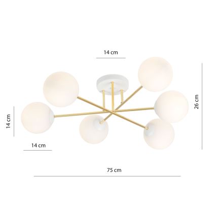 Chandelier on a pole MAGNUM 6xE14/10W/230V white/gold