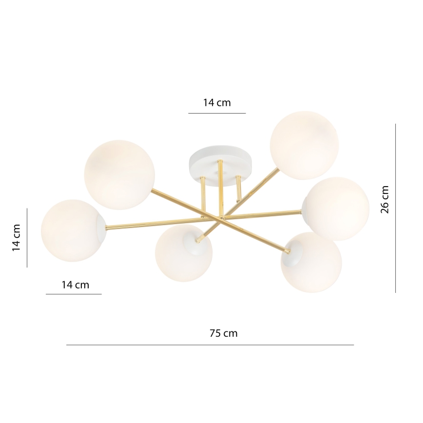Chandelier on a pole MAGNUM 6xE14/10W/230V white/gold