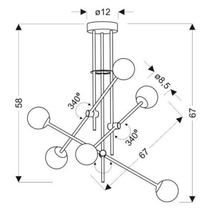 Chandelier on a pole PAKSOS 6xG9/5W/230V black