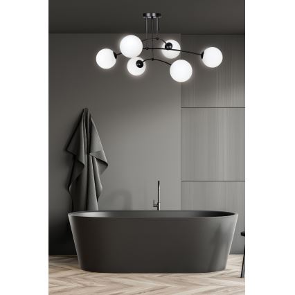 Chandelier on a pole PREGOS 6xE14/10W/230V black/white