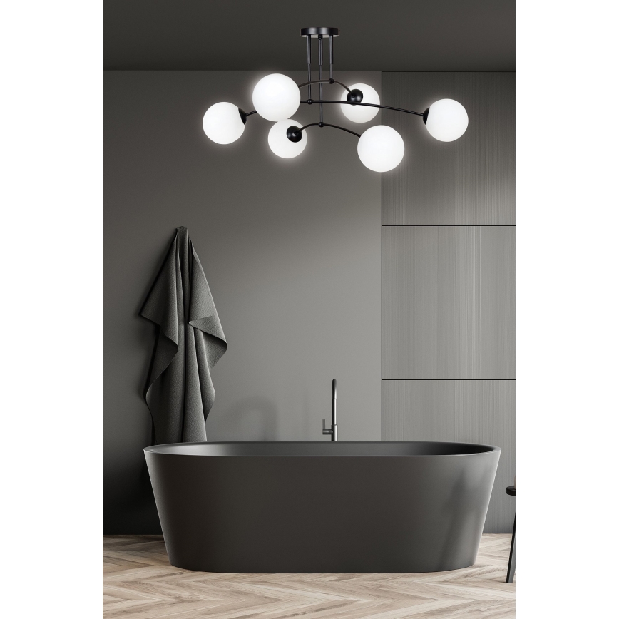 Chandelier on a pole PREGOS 6xE14/10W/230V black/white