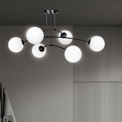 Chandelier on a pole PREGOS 6xE14/10W/230V black/white