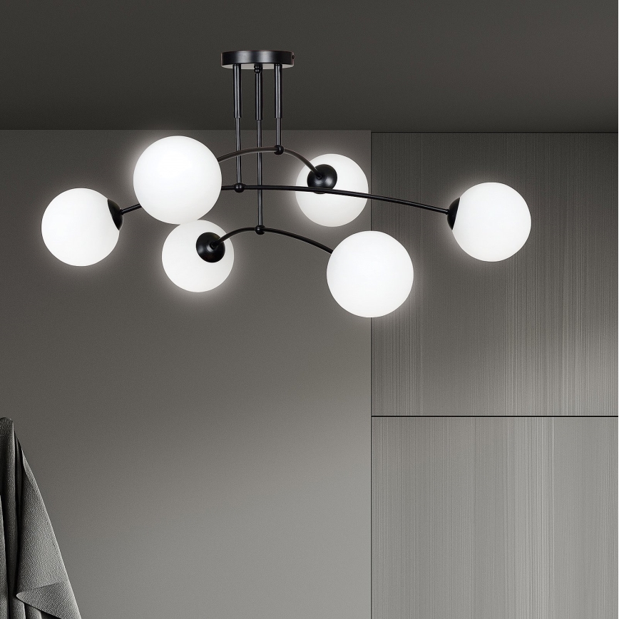 Chandelier on a pole PREGOS 6xE14/10W/230V black/white