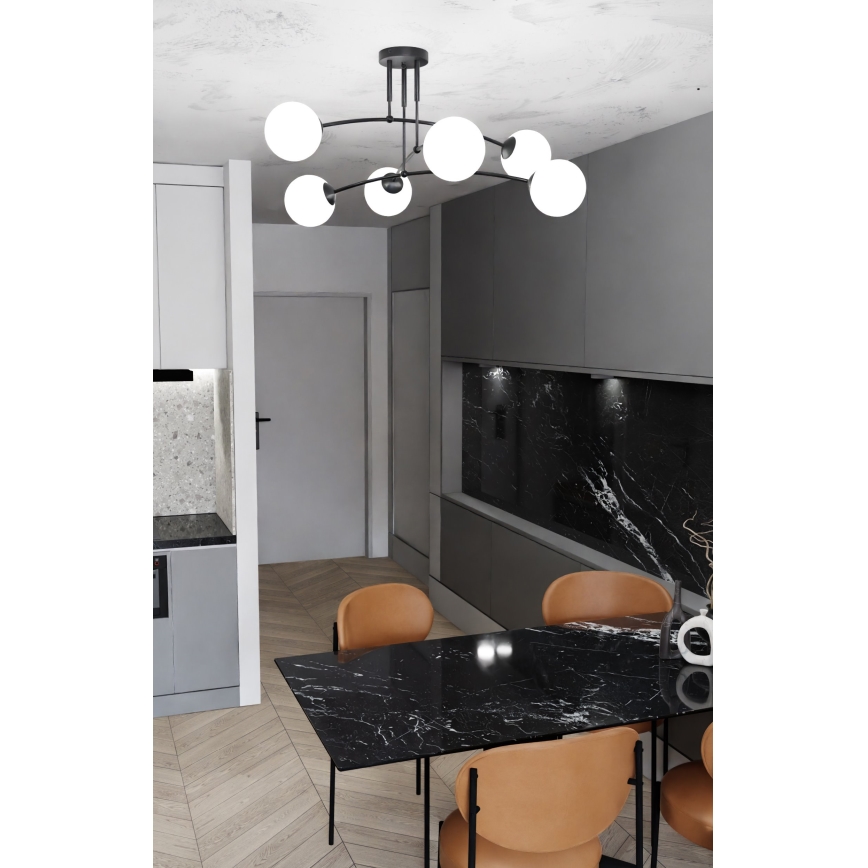 Chandelier on a pole PREGOS 6xE14/10W/230V black/white